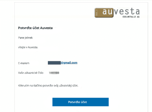Potvrzení účtu Auvesta